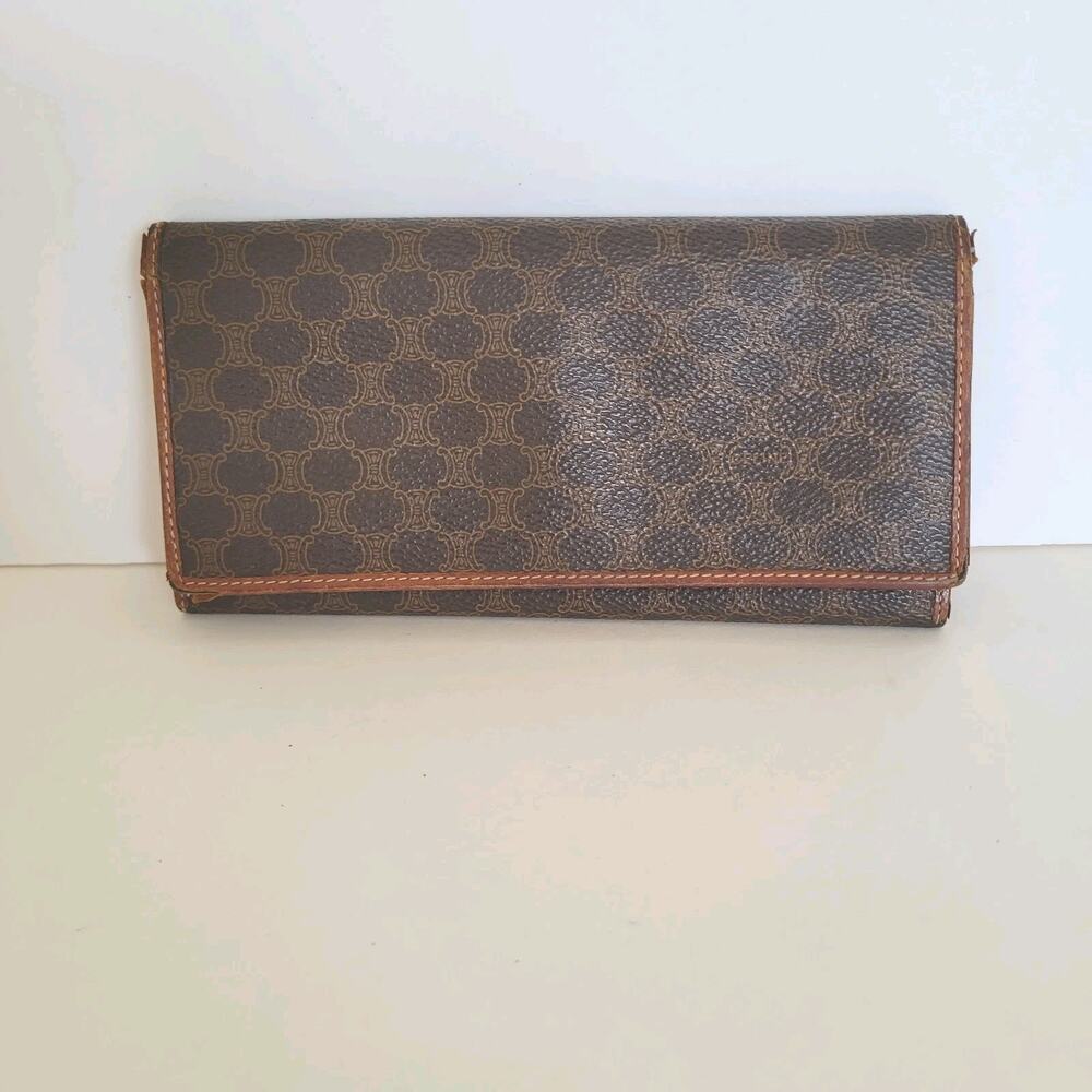 CELINE Vintage Leather Macadam Brown Unisex Long Wallet